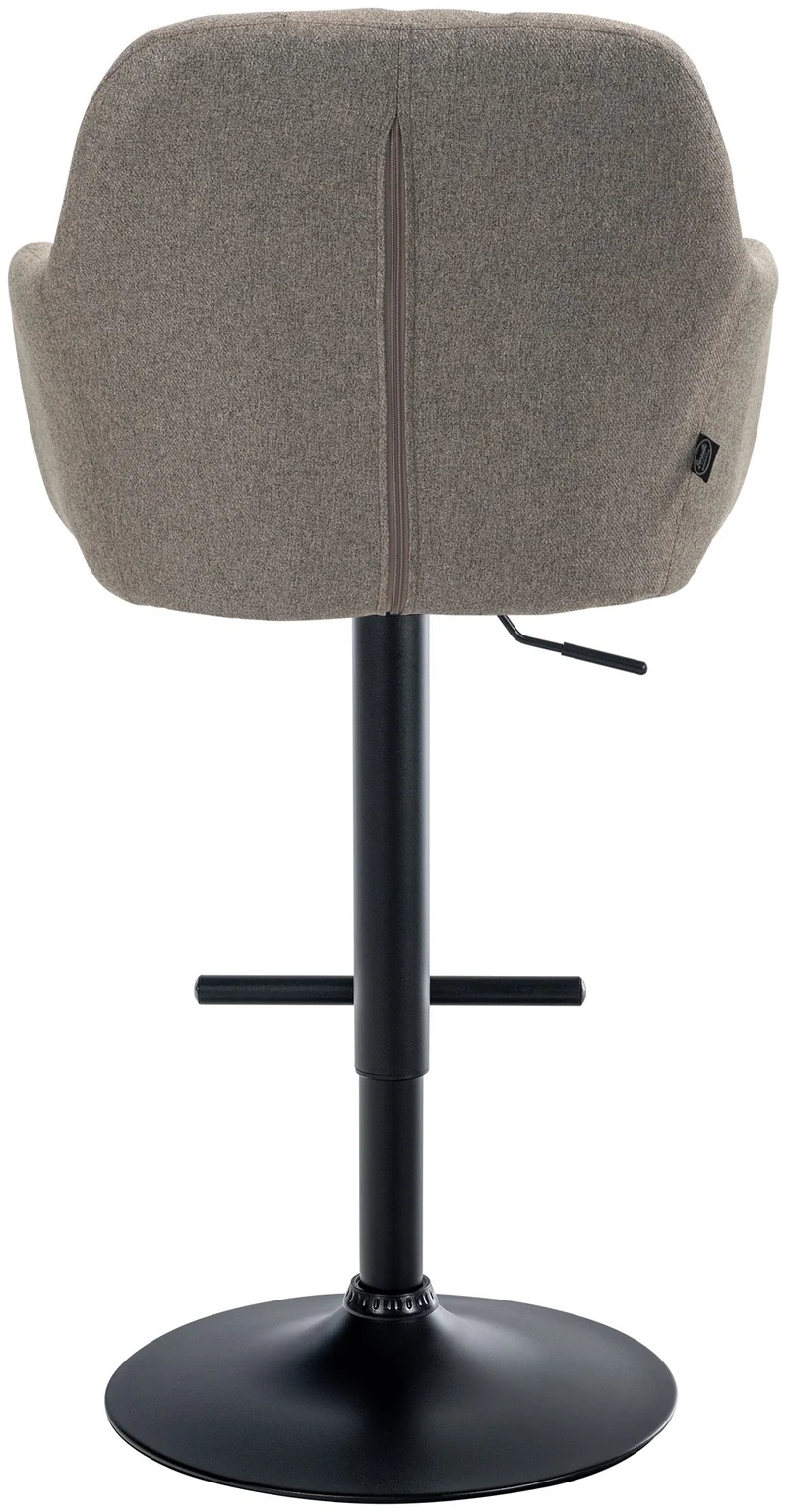 Tabouret de bar chaise haute x1 fonction rotation 360° en tissu taupe avec coutures décoratives piètement métal noir 10_0005278
