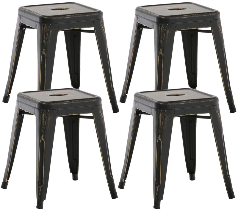 Lot de 4 tabourets design industriel hauteur 46 cm empilable en métal noir-doré 10_0004520