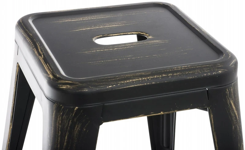 Lot de 4 tabourets design industriel hauteur 46 cm empilable en métal noir-doré 10_0004520