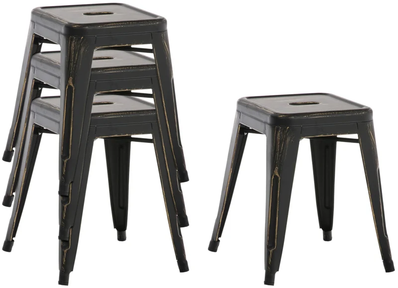 Lot de 4 tabourets design industriel hauteur 46 cm empilable en métal noir-doré 10_0004520