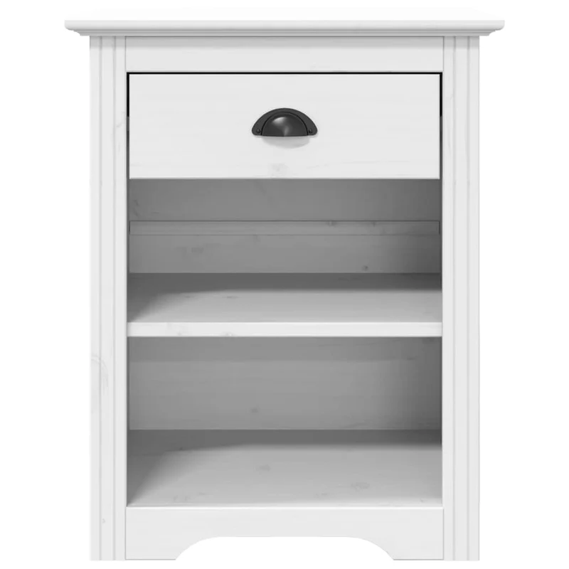 Table de chevet 1 tiroir et 2 compartiments ouverts 53 x 38,5 x 67 cm bois de pin et MDF blanc DEC033527
