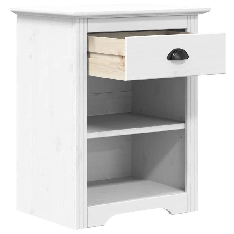 Table de chevet 1 tiroir et 2 compartiments ouverts 53 x 38,5 x 67 cm bois de pin et MDF blanc DEC033527