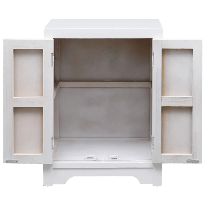 Table de chevet asiatique blanc avec 2 portes – 38 x 28 x 52 cm Meuble d’appoint style chinois – Bois Paulownia et MDF DEC033318
