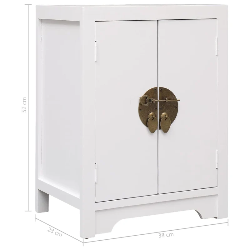 Table de chevet asiatique blanc avec 2 portes – 38 x 28 x 52 cm Meuble d’appoint style chinois – Bois Paulownia et MDF DEC033318
