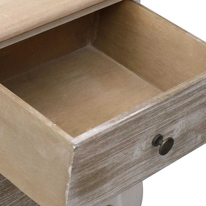 Table de chevet vintage en bois de paulownia avec 2 tiroirs – Blanc et bois – 35 x 30 x 50 cm DEC032901