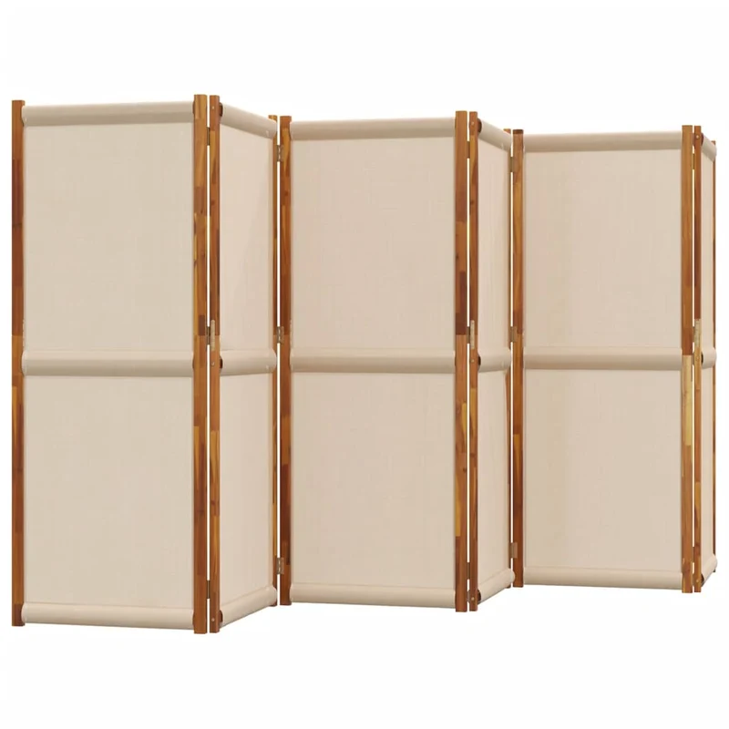 Cloison de séparation pliante 6 panneaux en bois d’acacia et textilène – Intérieur & extérieur – 420 x 180 cm – Taupe DEC031136