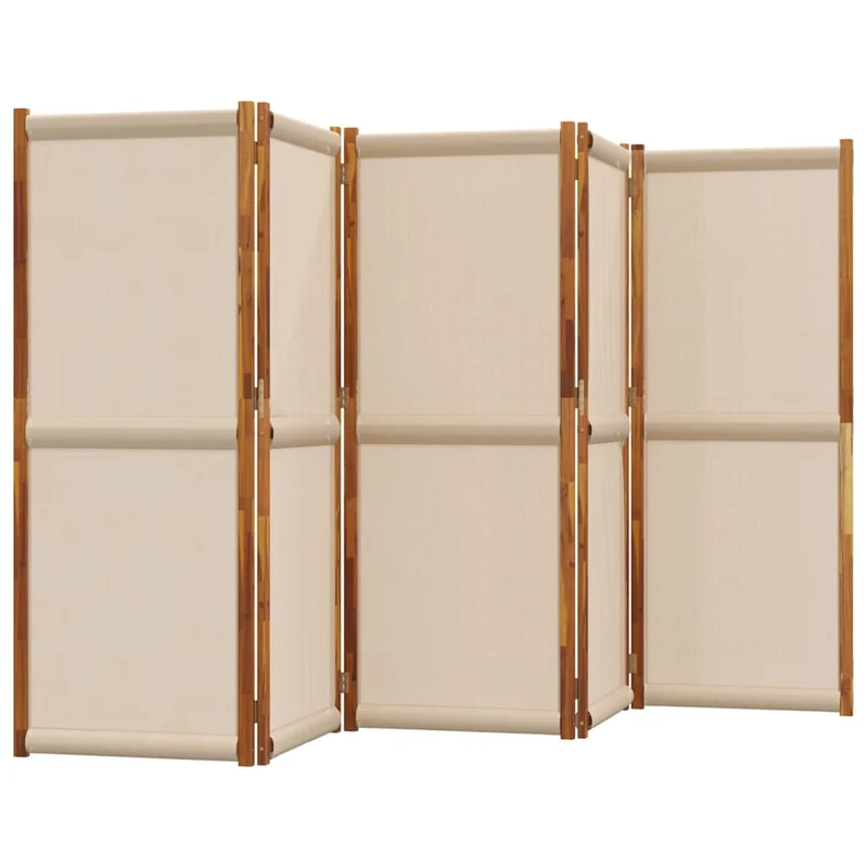 Cloison de séparation pliante 5 panneaux en bois d’acacia et textilène – Intérieur & extérieur – 350 x 180 cm – Taupe DEC031033