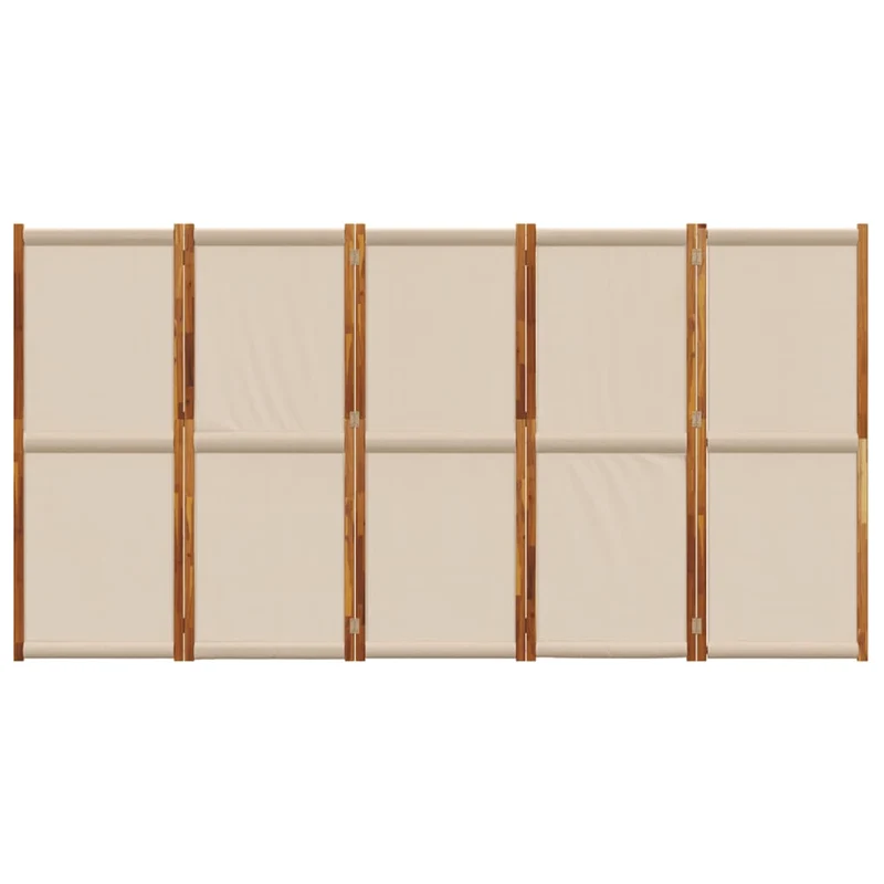 Cloison de séparation pliante 5 panneaux en bois d’acacia et textilène – Intérieur & extérieur – 350 x 180 cm – Taupe DEC031033