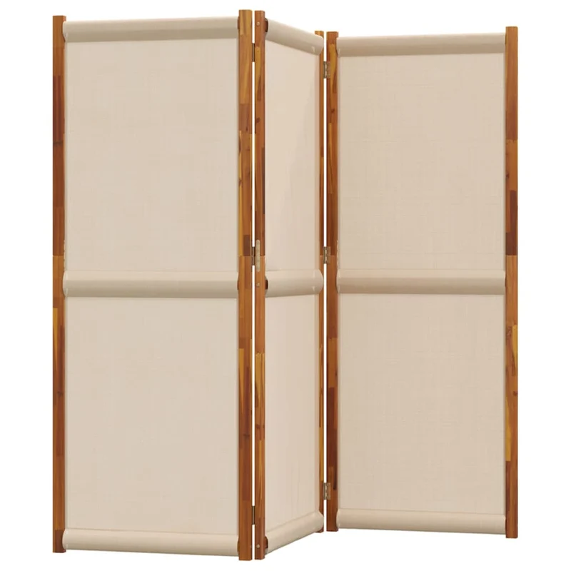 Cloison de séparation pliante en bois d’acacia massif 210 x 180 cm – Pare-vue intérieur/extérieur – 3 panneaux en textilène DEC030815