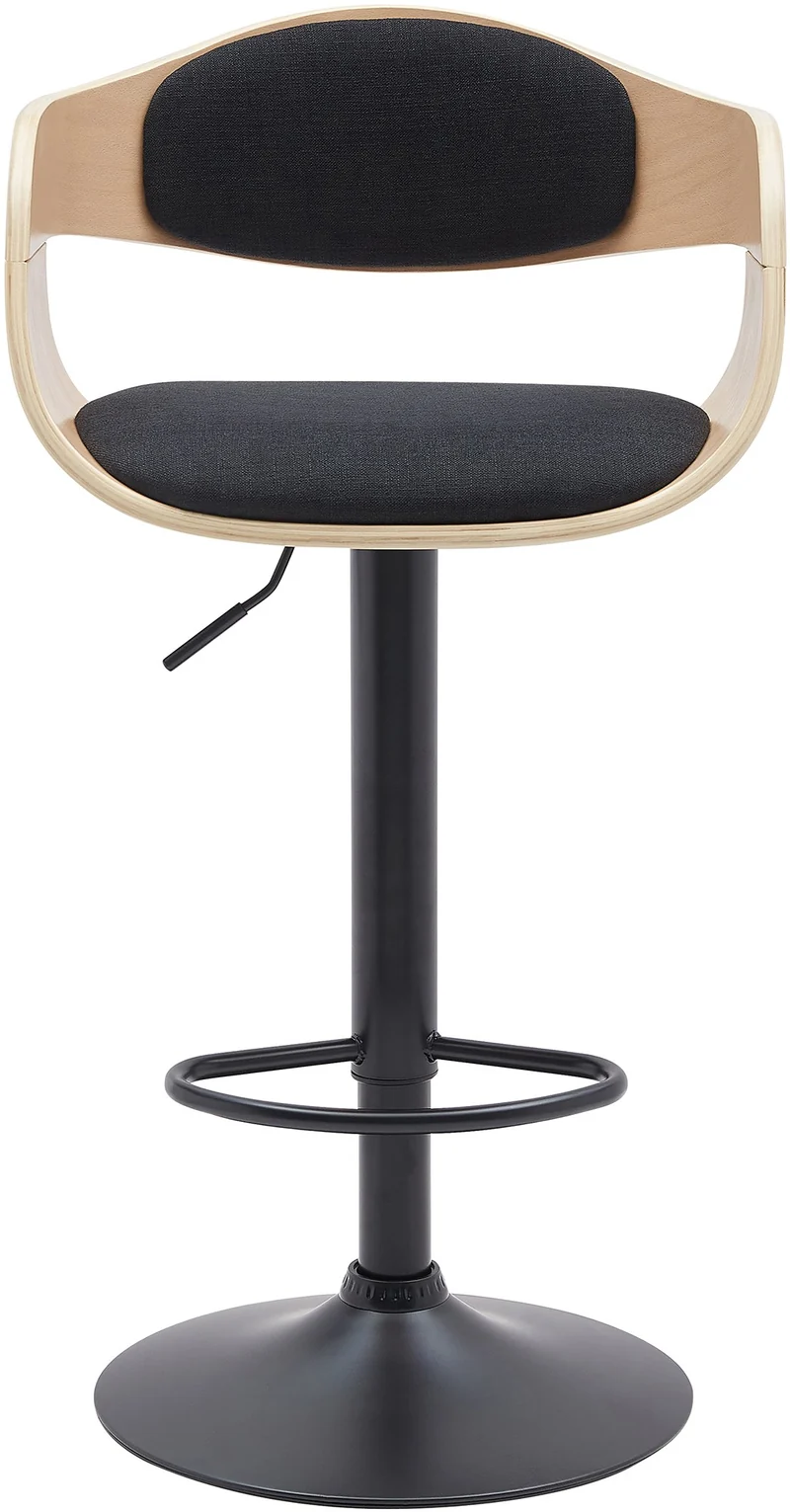 Tabouret de bar x1 design scandinave en tissu noir et structure en bois clair pieds métal noir 10_0005039