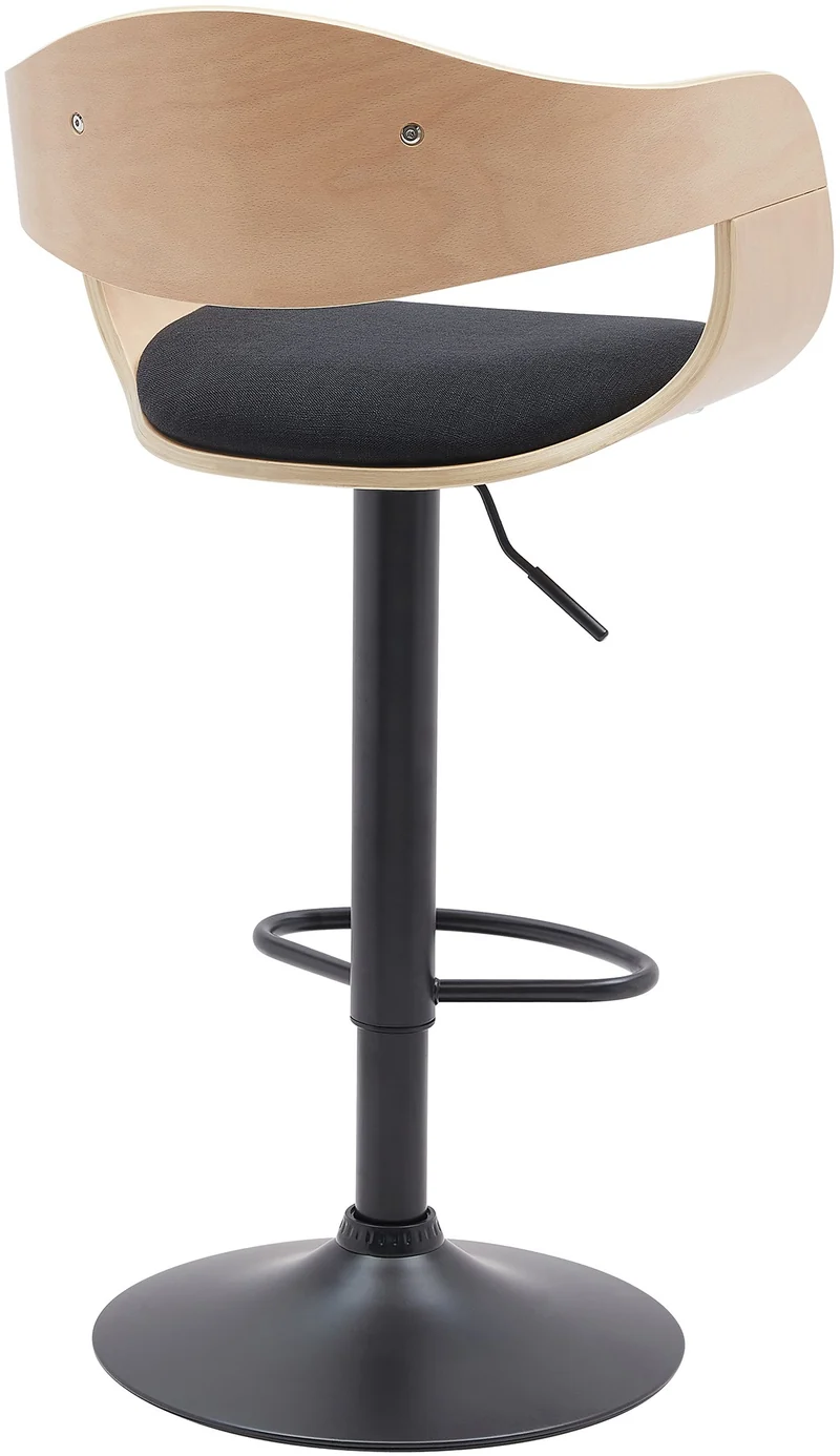 Tabouret de bar x1 design scandinave en tissu noir et structure en bois clair pieds métal noir 10_0005039