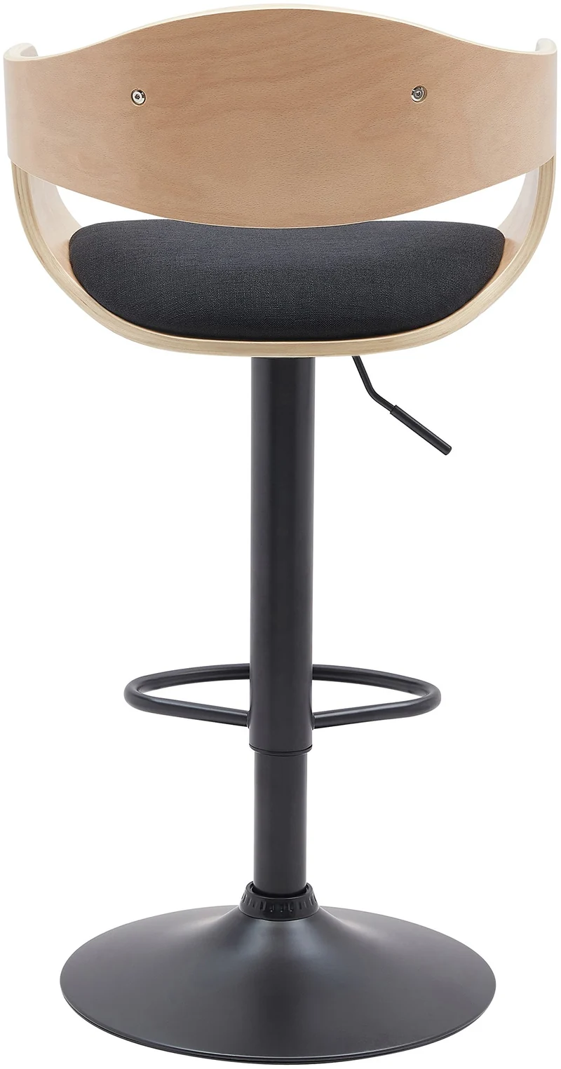 Tabouret de bar x1 design scandinave en tissu noir et structure en bois clair pieds métal noir 10_0005039