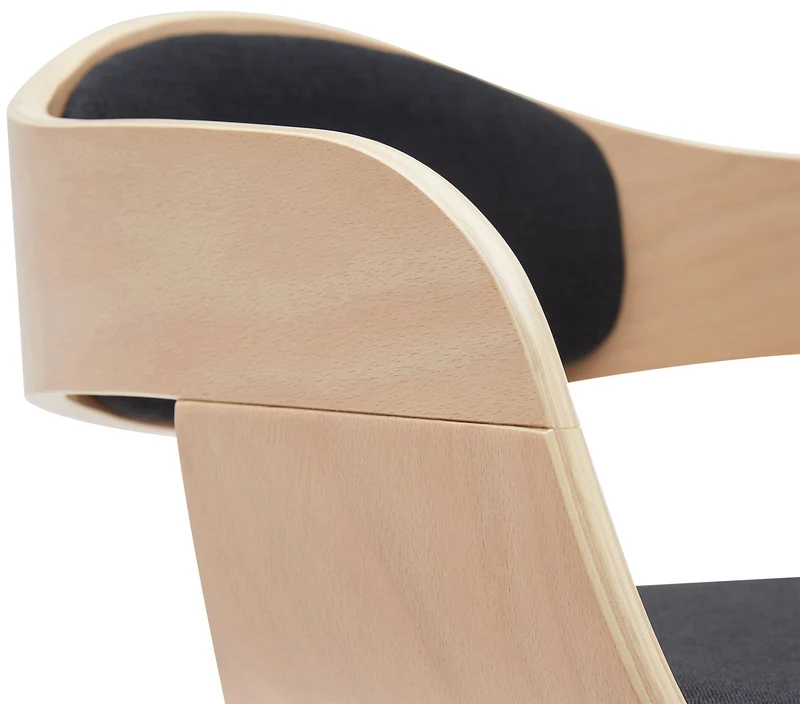 Tabouret de bar x1 design scandinave en tissu noir et structure en bois clair pieds métal noir 10_0005039