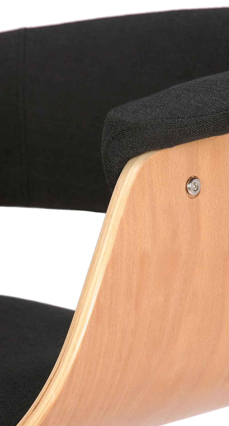 Tabouret de bar design moderne siège réglable en hauteur et pivotant en tissu noir coque en bois et métal noir 10_0005454