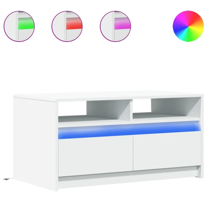 Table basse de salon avec tiroirs design moderne avec lumières LED en bois d'ingénierie blanc DEC037607