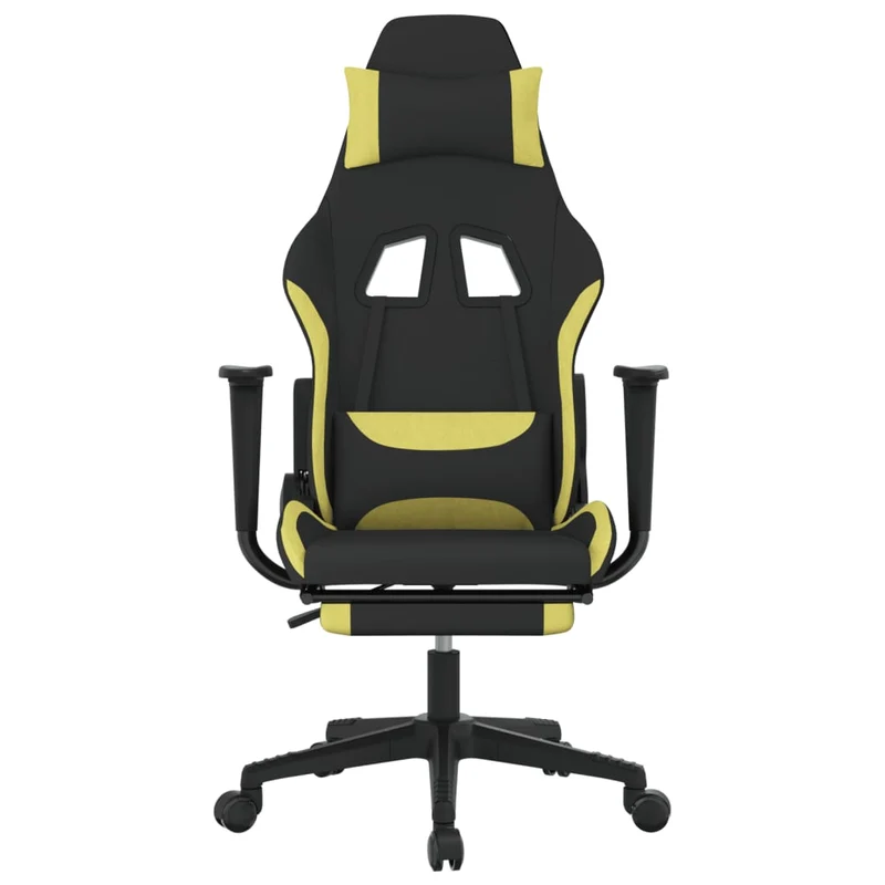 Fauteuil de bureau chaise gaming sur roulettes avec repose-pieds en tissu noir et vert clair DEC025797