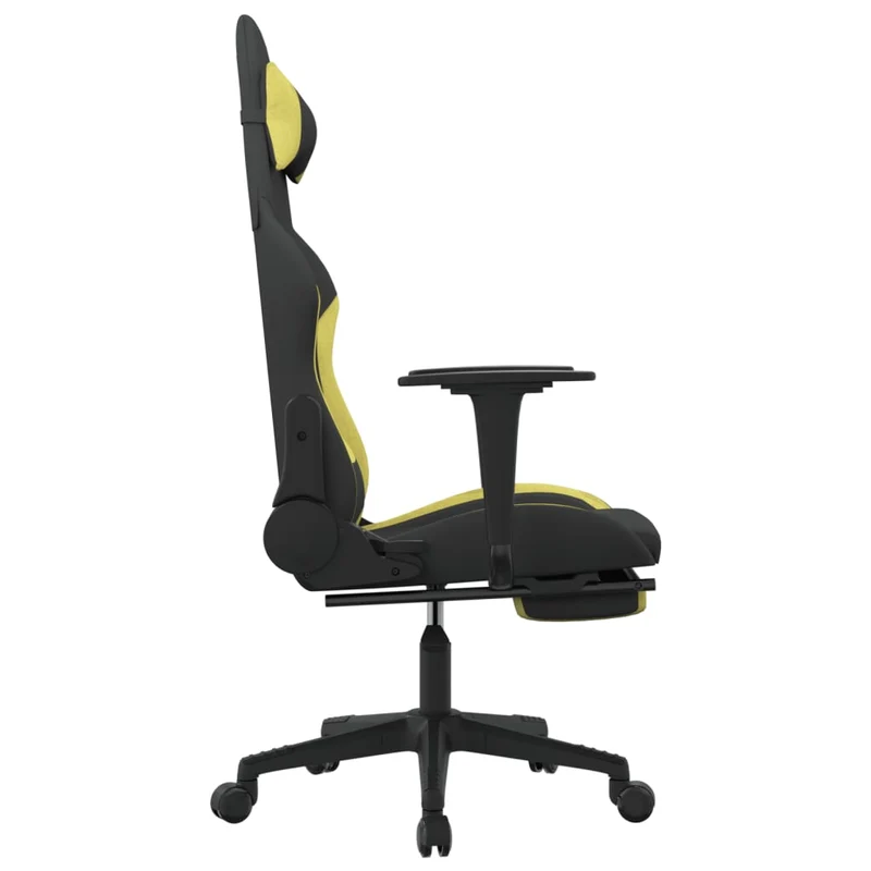 Fauteuil de bureau chaise gaming sur roulettes avec repose-pieds en tissu noir et vert clair DEC025797