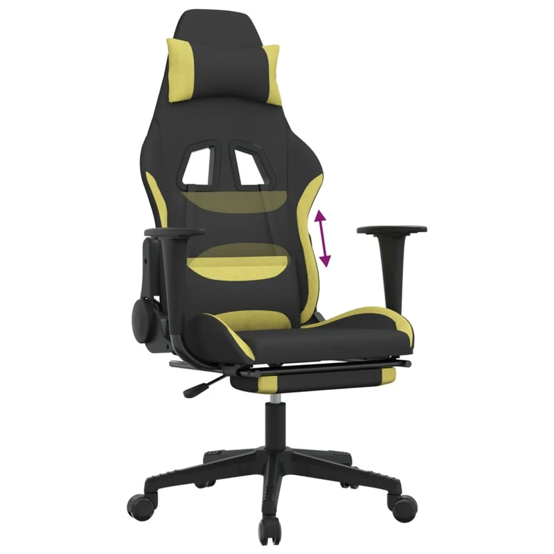 Fauteuil de bureau chaise gaming sur roulettes avec repose-pieds en tissu noir et vert clair DEC025797