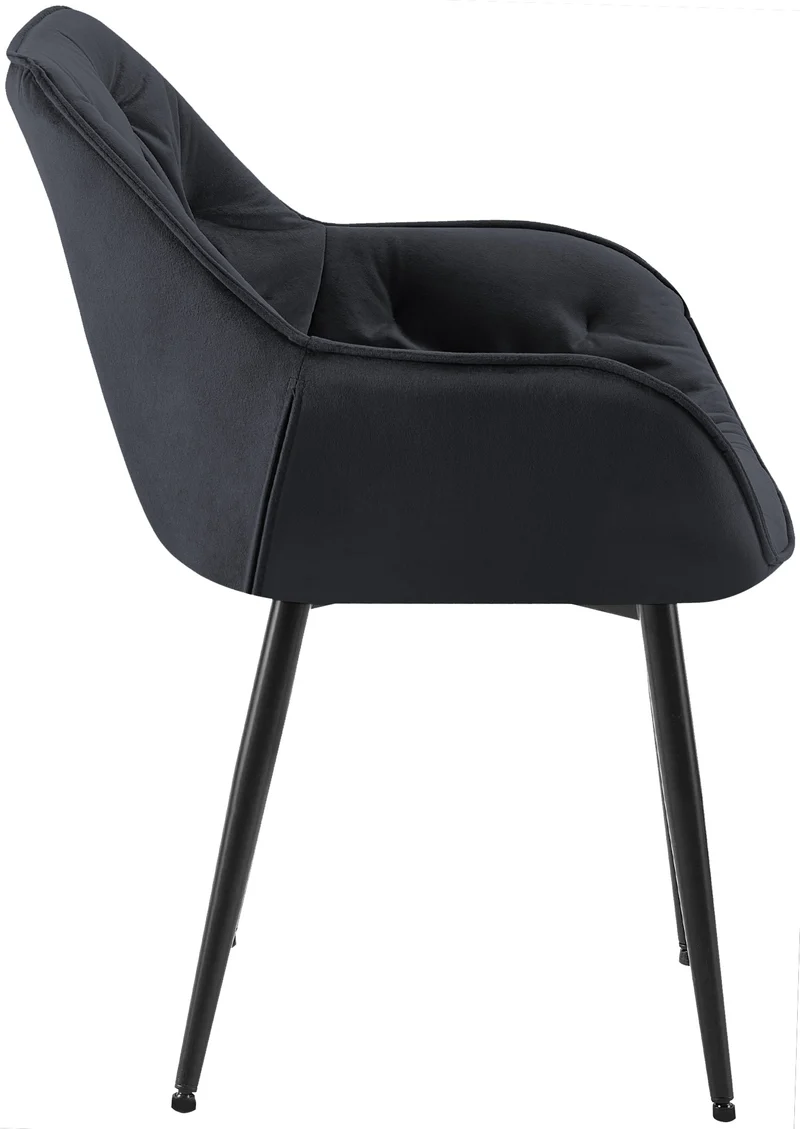 Lot de 2 chaises de salle à manger coutures décoratives en velours noir et pieds en métal noir 10_0001660