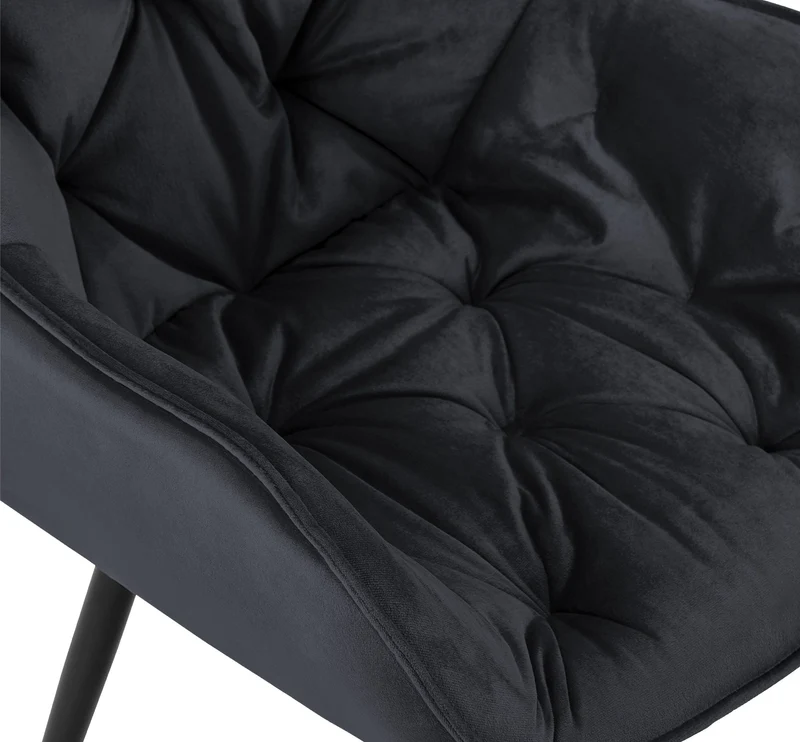 Lot de 2 chaises de salle à manger coutures décoratives en velours noir et pieds en métal noir 10_0001660