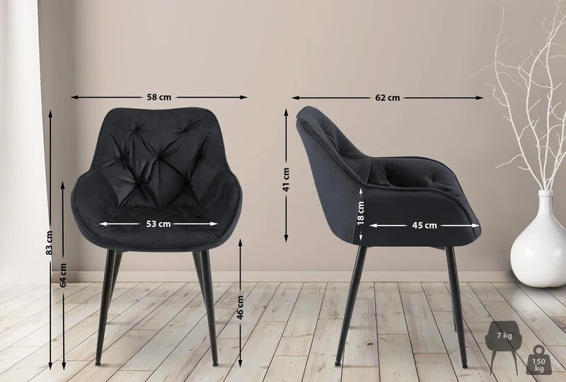 Lot de 2 chaises de salle à manger coutures décoratives en velours noir et pieds en métal noir 10_0001660