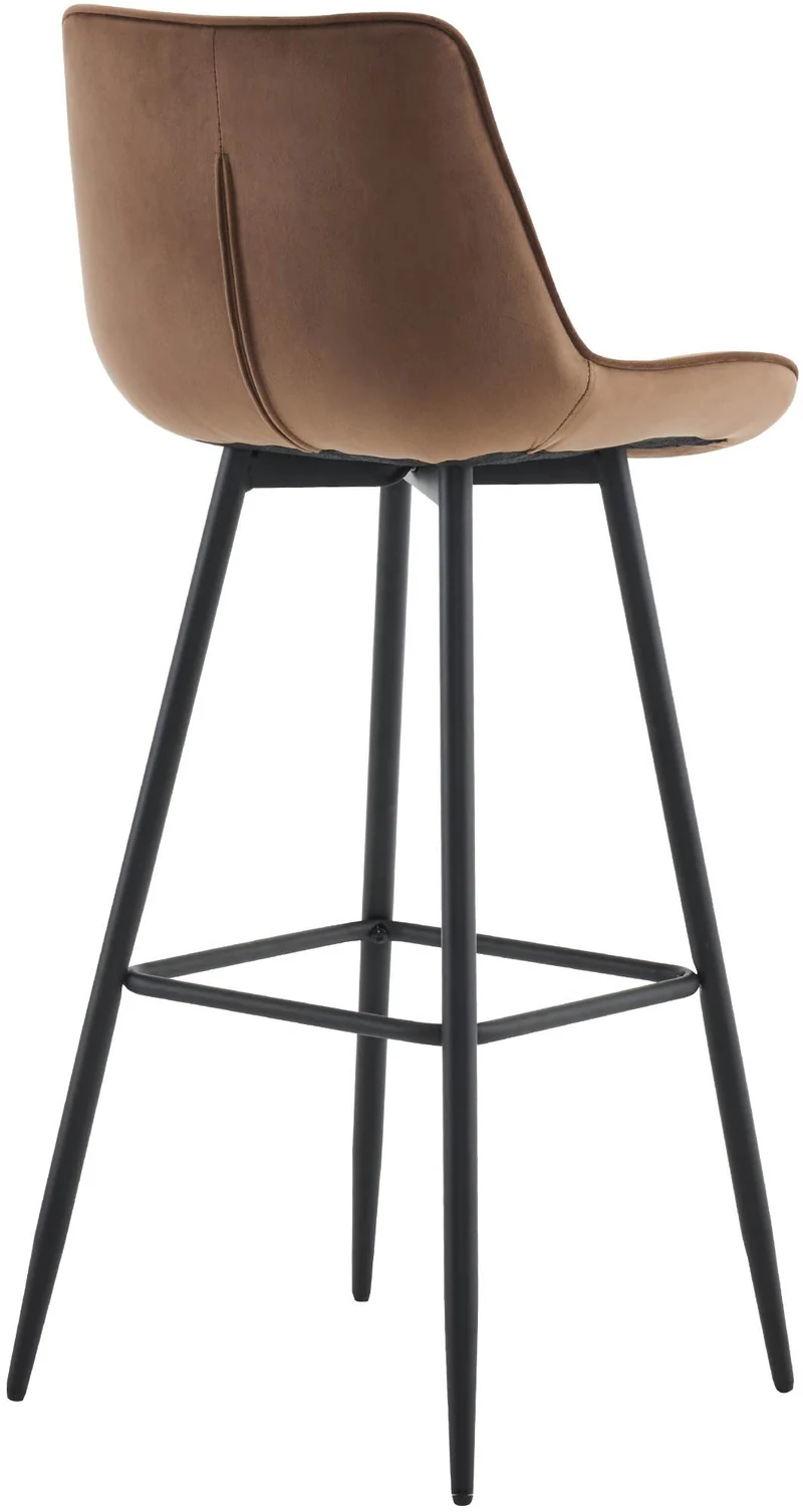 Lot de 2 tabourets de bar coutures décoratives carrées avec repose-pieds en velours marron quatre pieds en métal 10_0006761