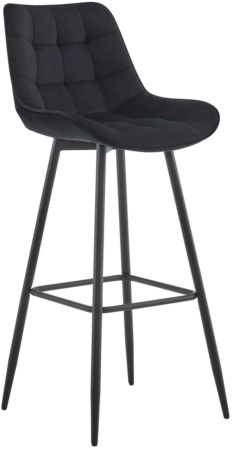 Tabouret de bar x1 coutures décoratives carrées avec repose-pieds en velours noir quatre pieds en métal 10_0006110