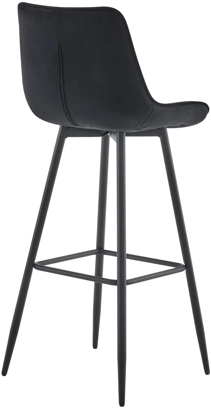 Tabouret de bar x1 coutures décoratives carrées avec repose-pieds en velours noir quatre pieds en métal 10_0006110