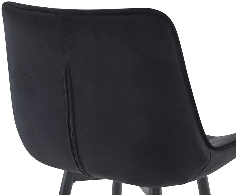 Tabouret de bar x1 coutures décoratives carrées avec repose-pieds en velours noir quatre pieds en métal 10_0006110