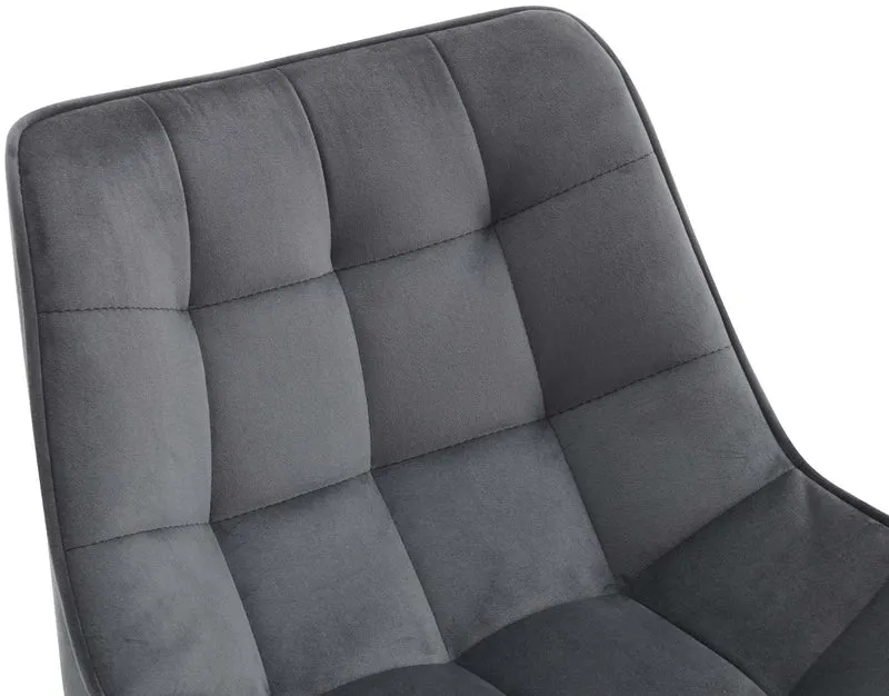 Lot de 2 tabourets de bar coutures décoratives carrées avec repose-pieds en velours gris foncé quatre pieds en métal 10_0006217