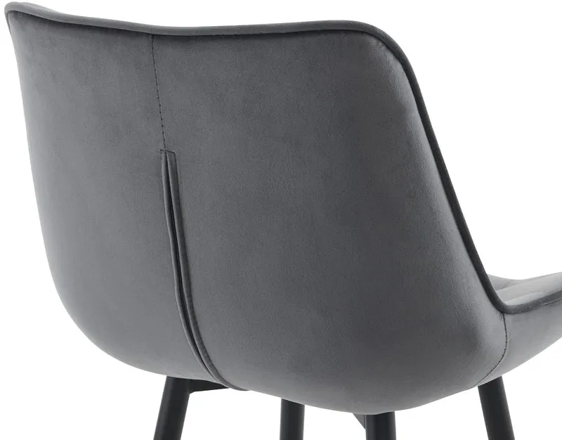 Lot de 2 tabourets de bar coutures décoratives carrées avec repose-pieds en velours gris foncé quatre pieds en métal 10_0006217