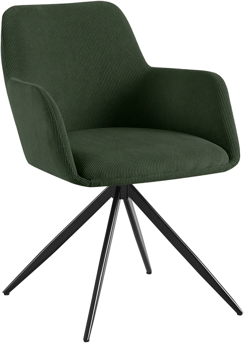 Chaise contemporaine de salle à manger x1 en velours côtelé vert pivotante 180° avec accoudoirs 10_0005549