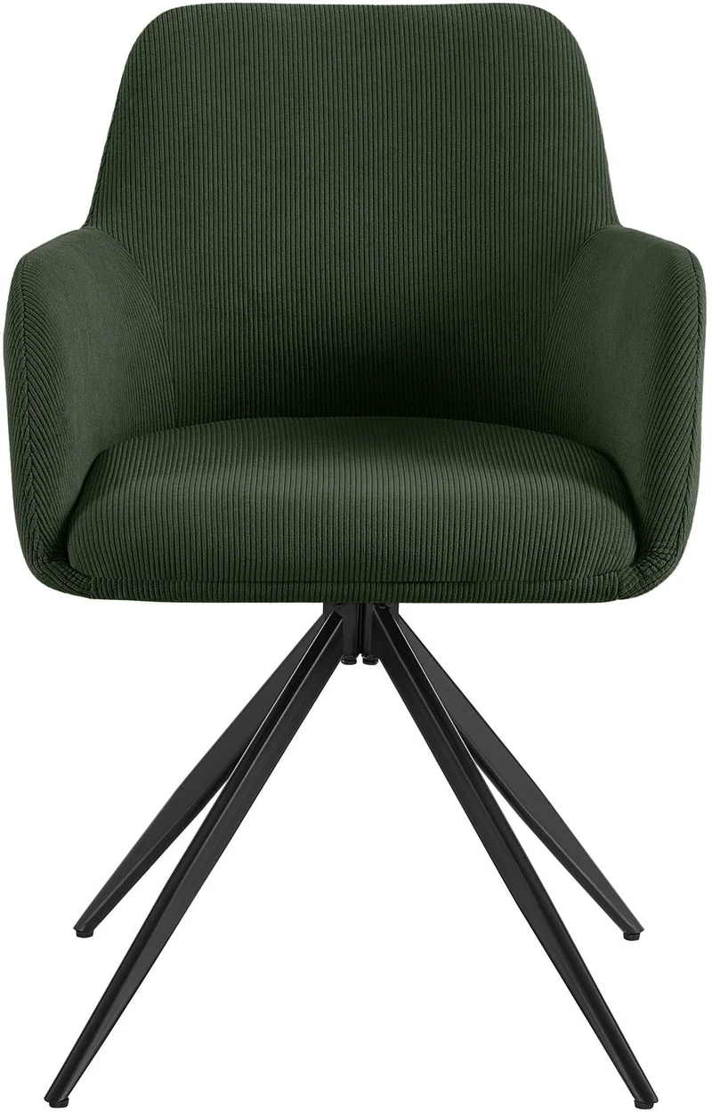 Chaise contemporaine de salle à manger x1 en velours côtelé vert pivotante 180° avec accoudoirs 10_0005549