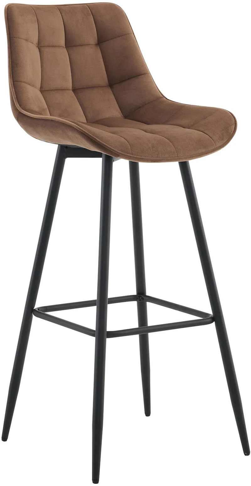 Tabouret de bar x1 coutures décoratives carrées avec repose-pieds en velours marron quatre pieds en métal 10_0006513
