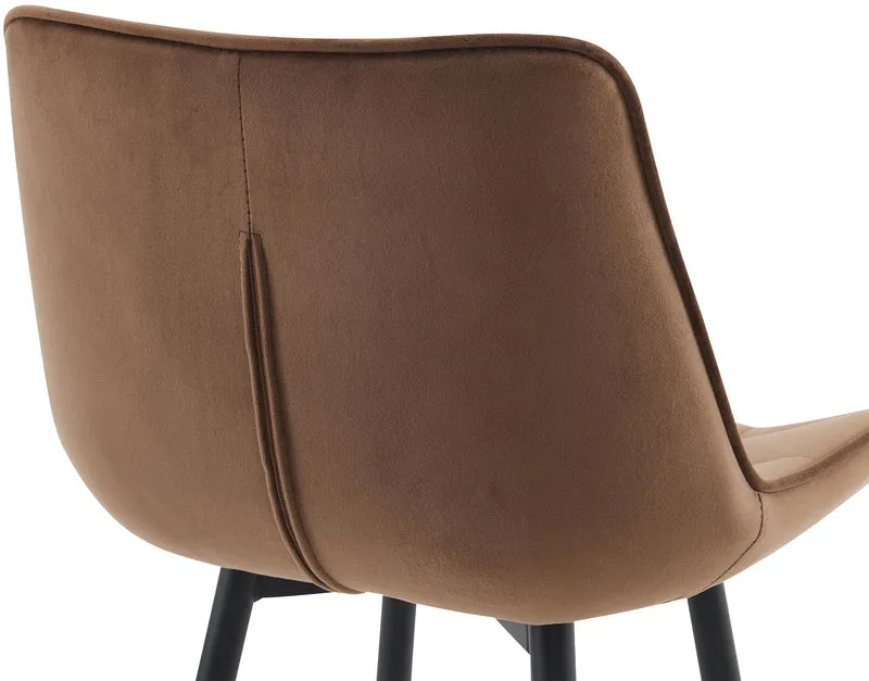 Tabouret de bar x1 coutures décoratives carrées avec repose-pieds en velours marron quatre pieds en métal 10_0006513