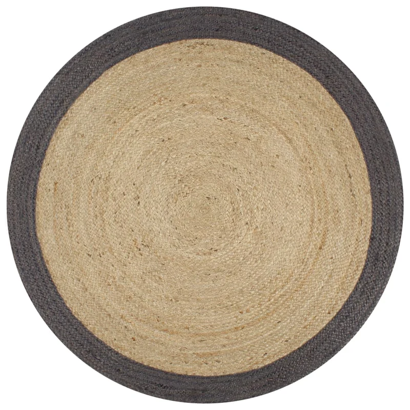 Tapis fait à la main Jute avec bord gris foncé 120 cm DEC023473