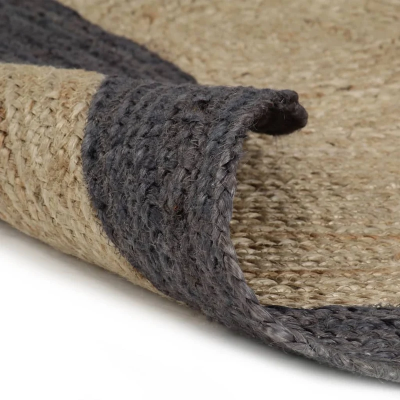 Tapis fait à la main Jute avec bord gris foncé 120 cm DEC023473