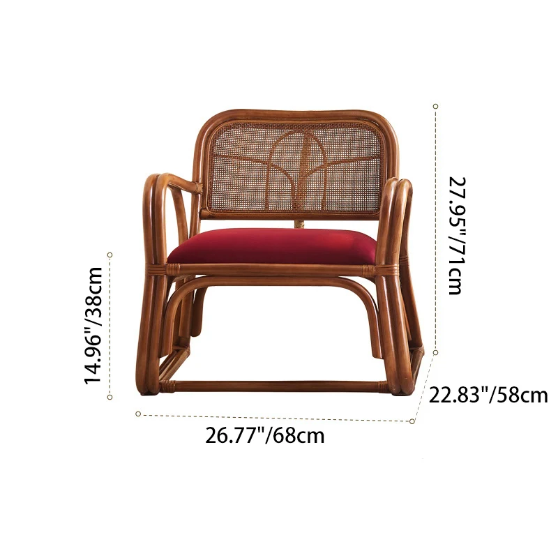 Traditional Japanese Square Velvet Rattan Weaving Sponge Accent Chair Backrest Armrest For Living Room