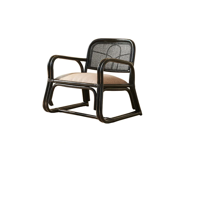 Traditional Japanese Square Velvet Rattan Weaving Sponge Accent Chair Backrest Armrest For Living Room
