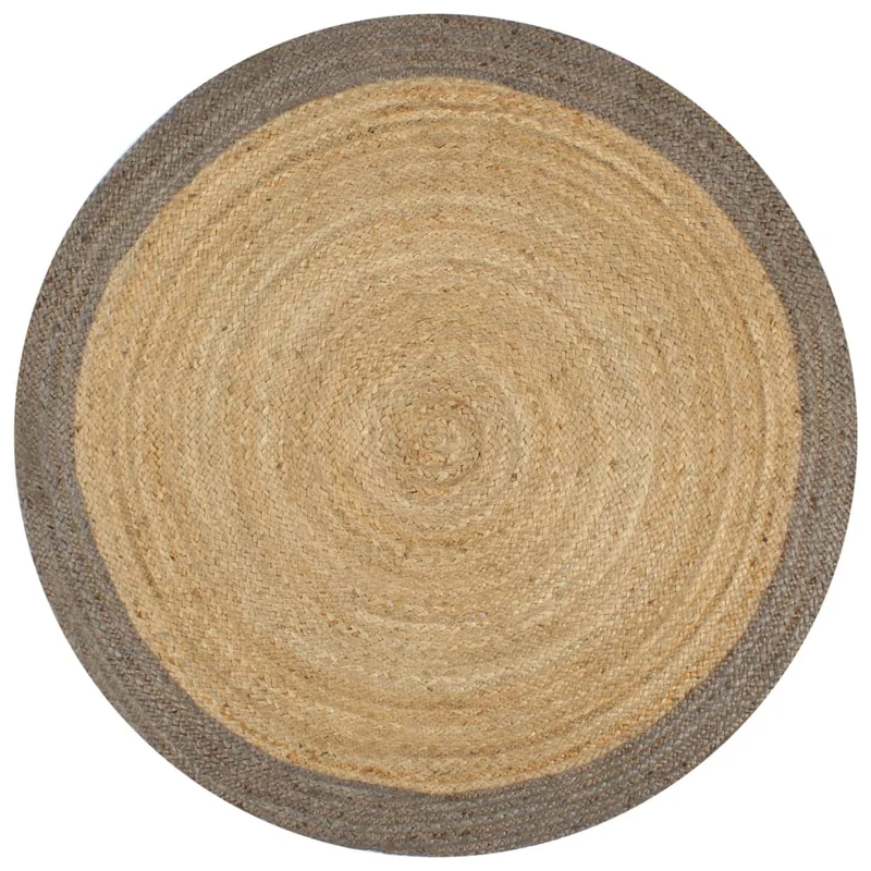 Tapis fait à la main Jute avec bord gris 120 cm DEC023470