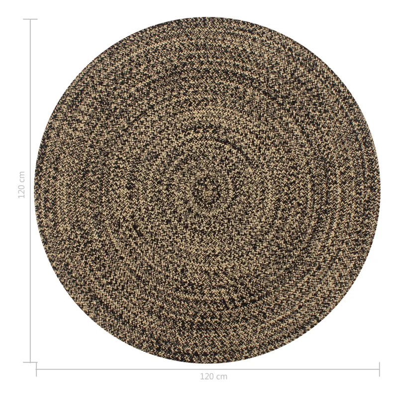 Tapis fait à la main Jute Noir et naturel 120 cm DEC023521