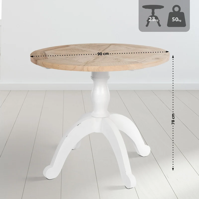 Table de salle à manger plateau rond Ø 90 cm en bois nature / blanc 10_0009222