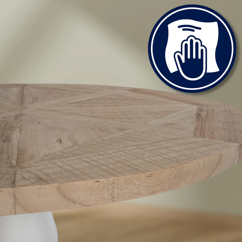 Table de salle à manger plateau rond Ø 90 cm en bois nature / blanc 10_0009222