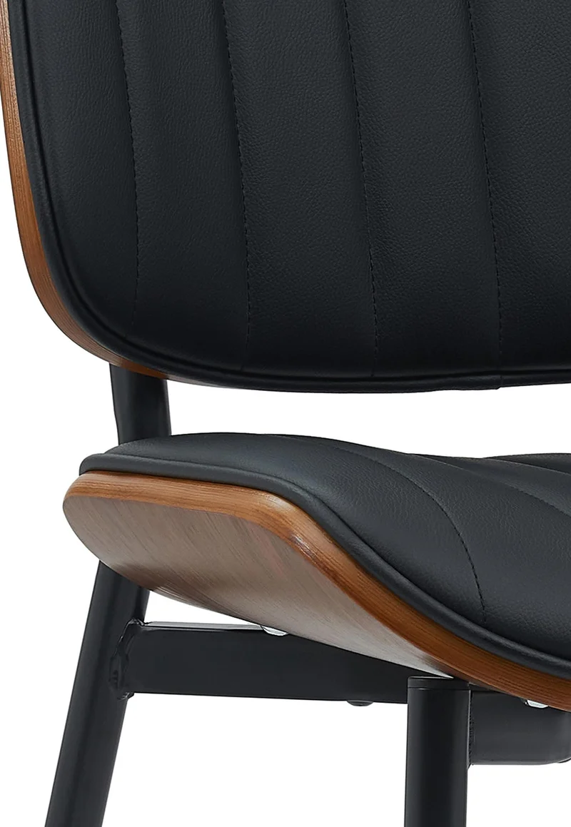 Chaise de salle à manger x1 design en similicuir noir avec bois courbé noyer – Confort et élégance 10_0008384