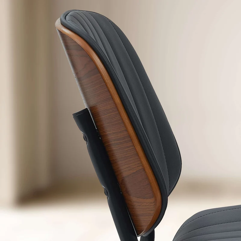 Chaise de salle à manger x1 design en similicuir noir avec bois courbé noyer – Confort et élégance 10_0008384