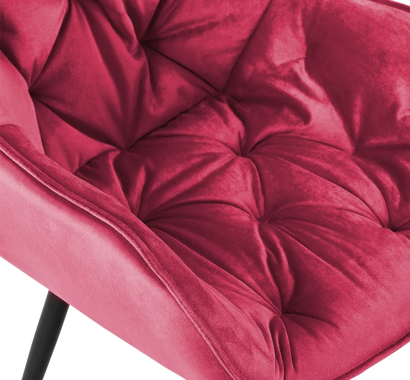 Lot de 4 chaises de salle à manger coutures décoratives en velours rouge et pieds en métal noir 10_0007839