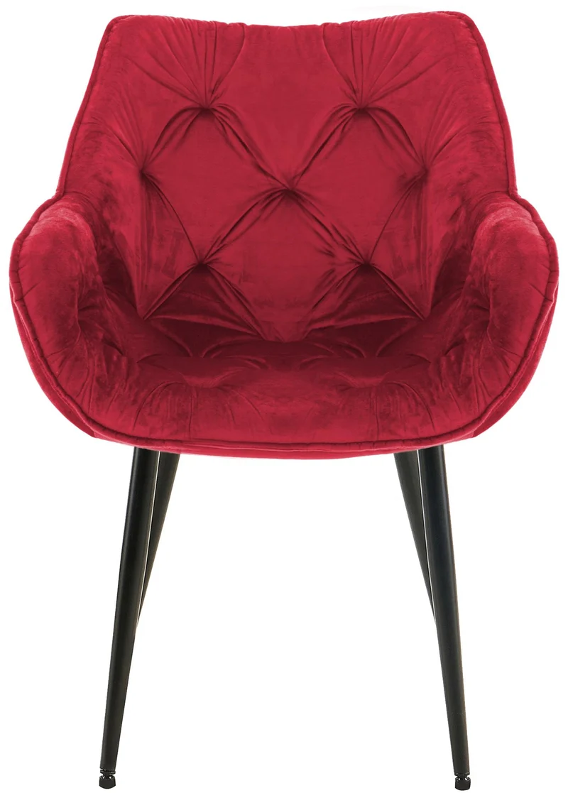 Lot de 4 chaises de salle à manger coutures décoratives en velours rouge et pieds en métal noir 10_0007839