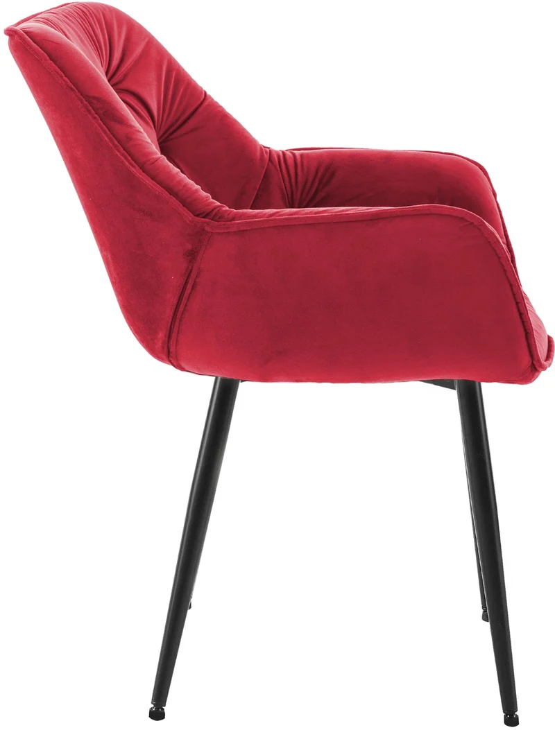 Lot de 4 chaises de salle à manger coutures décoratives en velours rouge et pieds en métal noir 10_0007839