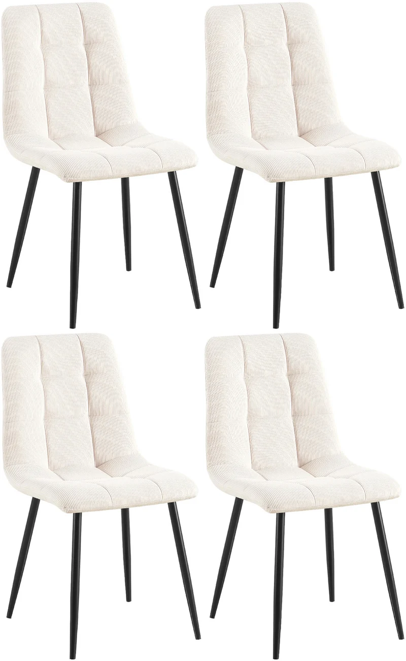 Lot de 4 chaises de salle à manger design en velours côtelé crème à coutures carrées – Pieds métal noirs 10_0007723