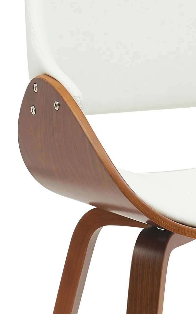 Chaise de salle à manger x1 design scandinave en bois courbé noyer et similicuir blanc 10_0007537